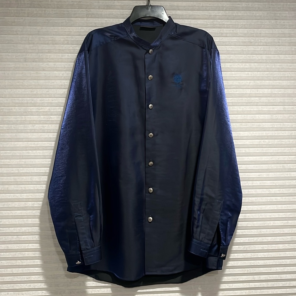Authentic Versace Classic DressShirt NVY shimmer satin/excellent condition SZ L